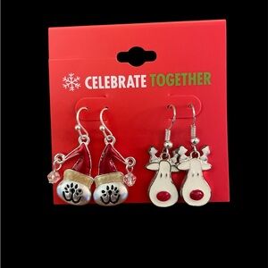 Festive Santa Cat and Reindeer Earrings